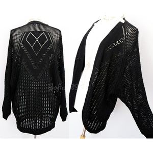Black Crochet Dolman Long Sweater Open Cardigan
